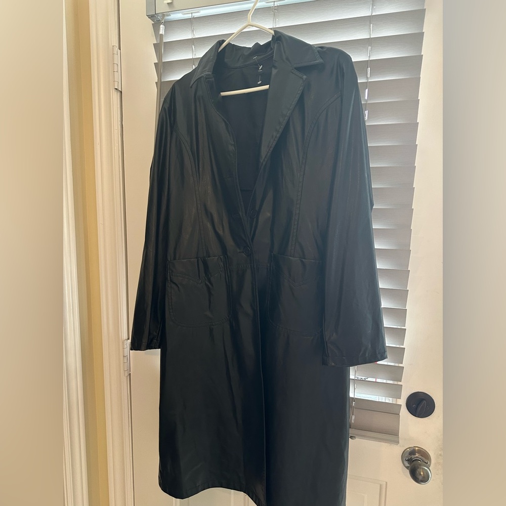 Black Long Vegan Leather Coat